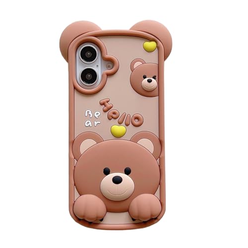 wifantien 3D Bear Case,Cartoon Cute Kawaii Character Funny Teddy Bear Kids Teens Girls Women Shockproof Soft Silicone Case for iPhone 16 6.1 inch