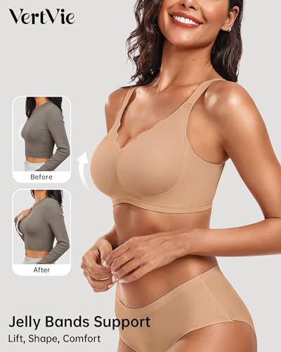 Image of Vertvie Women Seamless Jelly Bras No Underwire Supportive Wireless Push Up Full Coverage Bralette Comfy Scalloped T-Shirt Bra
