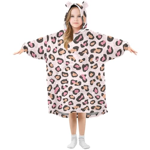 Couverture à capuche enfant fille imprimé coquelicots léopard rose
