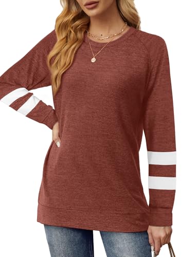 Image of Saloogoe Tunic Sweatshirts for Women Crewneck Lightweight Sweaters Raglan Long Sleeve Shirts Fall Fashion Tops 2026