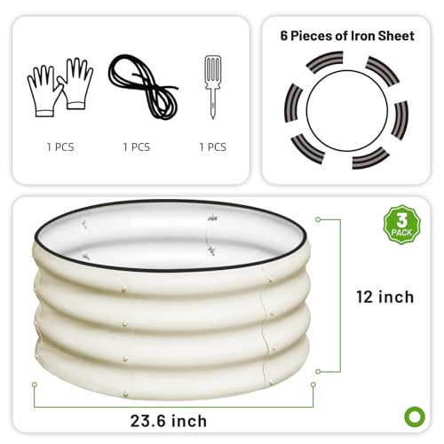 Image of SnugNiture 2x2x1ft Round Galvanized Raised Garden Bed Kit Outdoor, Metal Planter Box for Planting Plants Vegetables, White
