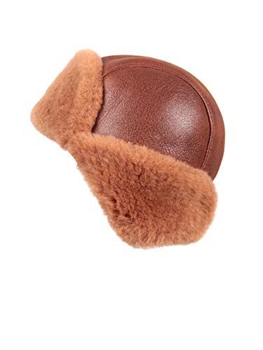 Image of Leather Aviator Shearling Ushanka Trapper Hat Russian Sheepskin Cap Real Fur Winter Hat with Ear Flaps for Men Women