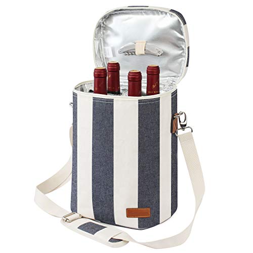 4 Bottle Insulated Wine Tote, Personalized Wine Carrier Bag, Travel Padded Wine Cooler