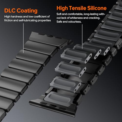 Image of CHANCHY Titanium Band Compatible with Apple Watch Ultra 3 /2 /1 Band 49mm 46mm 45mm 44mm 42mm, Luxury Band Titanium Silicone Dual-Layer Link for Men iWatch Series 11 10 9 8 7 6 5 4 SE