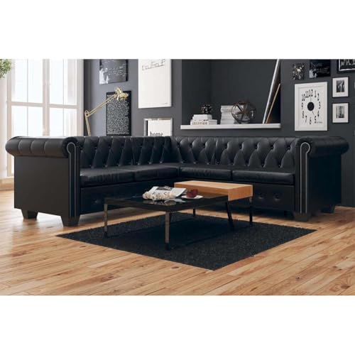 Générique Canapé d'angle Chesterfield 5 Places Cuir synthétique Noir, Meubles, Canapés, Noir, (Poids 73.55KG)