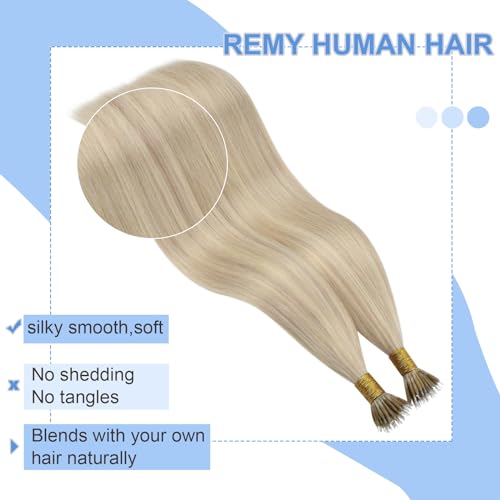 YoungSee Nano Hair Extensions Blonde 16inch Nano Beads Hair Extensions Warm Ash Blonde Highlight Bleach Blonde Nano Ring Hair Extension Highlight for School Soft Cold Fusion 50s 50g - Image 3