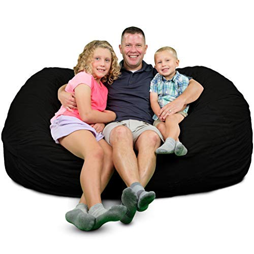 ULTIMATE SACK Bean Bag Chairs in Multiple Sizes and Colors: Giant Foam-Filled Furniture - Machine Washable Covers, Double Stitched Seams, Durable Inner Liner. (Lounger, Black Suede)