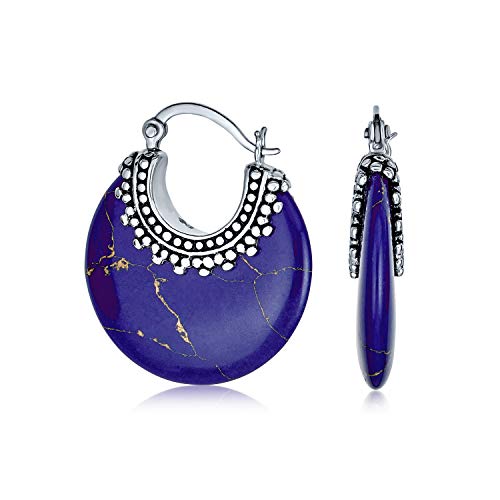 Créoles en argent massif et lapis-lazuli, le cadeau mystique d'inspiration tribale pour femme
