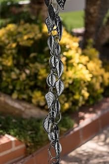 Monarch Rain Chains Aluminum Cascading Rain Chain, 8.5 ft Black Powder Coated Aluminum Decorative Rain Catcher Chain for Gutters, Aluminum Rain Gutter Replacement Downspout