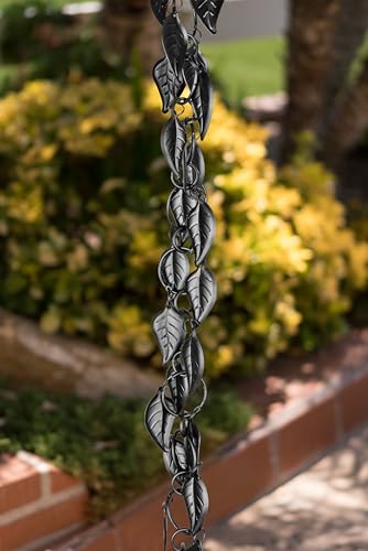 Monarch Rain Chains Aluminum Cascading Rain Chain, 8.5 ft Black Powder Coated Aluminum Decorative Rain Catcher Chain for Gutters, Aluminum Rain Gutter Replacement Downspout
