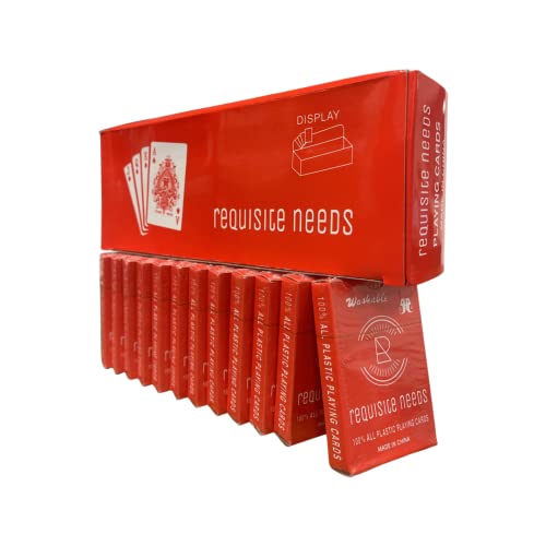 REQUISITE NEEDS Kunststoff-Spielkarten, 12 Stück, mit 12 Packungen, Kunststoff-Spielkarten, waschbar und wasserdicht Cover