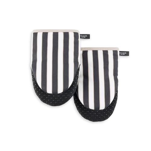 Image of kate spade new york Botanical Stripe Mini Oven Mitt 2-Pack Set, 5.5 inch x 8 inch, Black /Beige