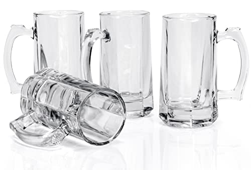Red Co. Heavy Duty Thick Glass Beer Mugs With Handle Traditional Everyday Drinkware, Set Of 4, 12 Oz #TOP5