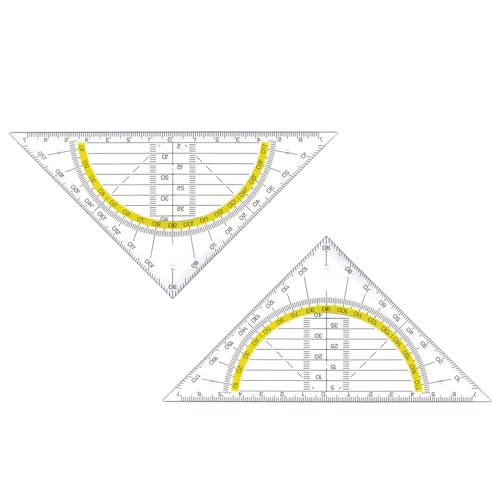 2 Stück Bruchsichere Geodreiecke 16 cm mit integrierter Kreisschablone transparent & flexibel für Schule und Büro