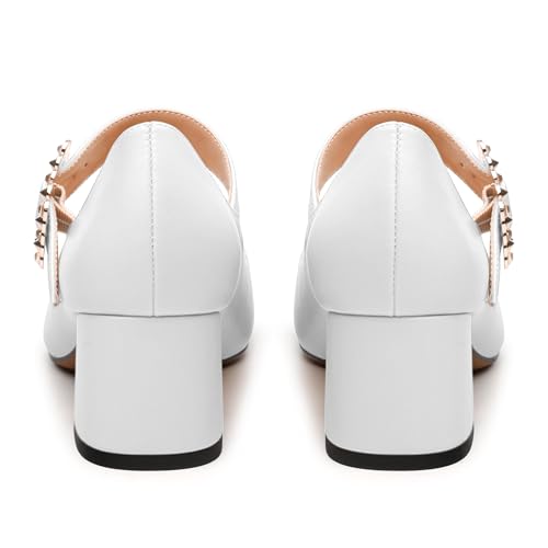 Women's Pumps, Square Toe Chunky Heel Mary Jane Shoes, Rhinestones Buckle Backstrap Fashion Pumps for Dating Working Daily4