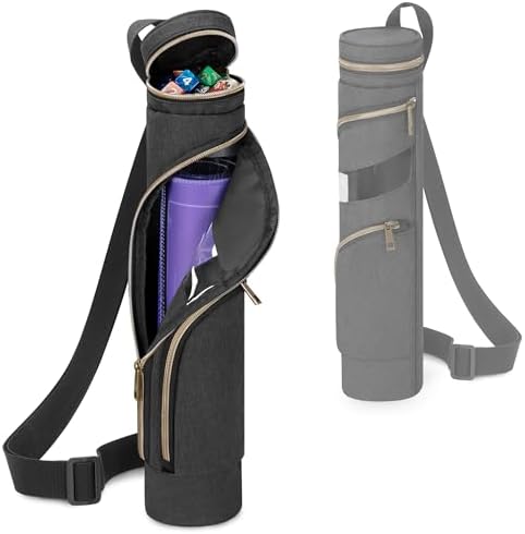 Rexmica Playmat Tube Case with Dice Holder for W36 x L61 cm mat, Gaming Playmat Tube Storage Bag Compatible with TCG MTG, Card Game Play Mat Container Bag with Shoulder Strap