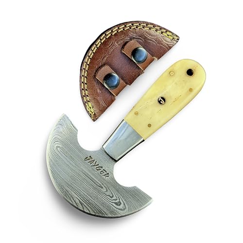 Jayger Handmade Damascus Steel Round Head Leather Cutting Knife |