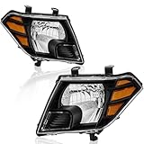 KUIPERAUTO OE Headlights Assembly Compatible for 2009-2021 Nissan Frontier Headlamps Clear Lens Black Housing with Amber Reflector Driver and Passenger Side (Set of 2)#NI2502188 NI2503188