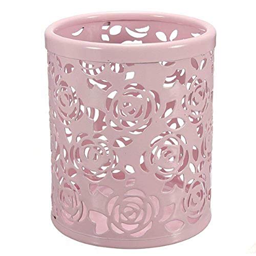 DSYJ Hollow Rose Flower Pattern Cylinder Pen Pencil Pot Holder Container Organizer Pink
