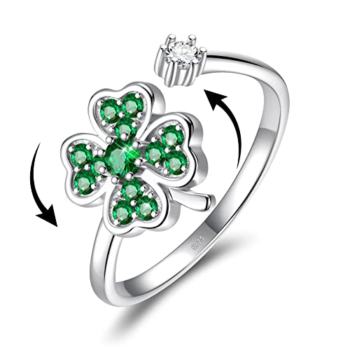 Bagues d'anxiété en argent sterling pour femmes filles trèfles Bagues Fidget pour l'anxiété anti-stress Bagues ouverts réglables soulagement de l'anxiété Bagues Spinner cadeaux Cover