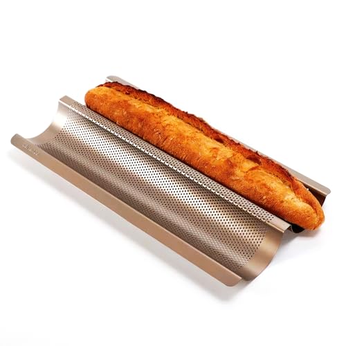 PONIXA Plaque de cuisson anti-adhésive en acier carbone perforée pour baguette française (2 Baguettes)