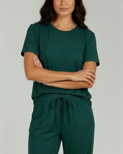 Image of Real Essentials 2 Pack: Womens Pajamas Short Sleeve Sleepwear Tops and Capri Pants Pjs Print Pajama Sets (Available In Plus)