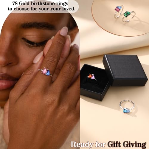 Birthstone Rings for Women Non Tarnish Gold Rings Mothers Day Gifts Birthday Gifts for Teen Girls Dainty 14K Plated Adjustable CZ Stacking Promise Ring Christmas Stocking Stuffers Anniversary Jewelry for Friend Sister Girlfriend Mom