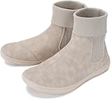 WHITIN Women's Wide Barefoot Chelsea Boots Minimalist Bootie Zero Drop Size 9.5 Leather Flat Mid-Calf Cowboy Cowgirl botines para mujer Shoes Beige 41