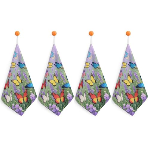 KOAYUBFC Juego de 4 toallas de microfibra con estampado de mariposas coloridas de secado rápido que se pueden utilizar en hoteles, baños, duchas y spas