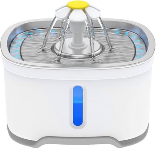 Farigrut 猫 犬 水 みずのみ器 自動 給水器 自動給水器 ステンレス製水飲み皿 3種類給水モード 2.4L大容量 LED表示灯 水量が見える 3枚活性炭軟水フィルター付き 省エネルギー BAPフリー 尿道健康維持 プラスチック (2.4L ラウン