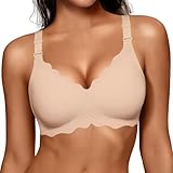 OEAK Women Jelly Bras Scalloped No Underwire Push Up Seamless Full Coverage Anti Sagging Bra Comfortable Convertible Everyday Bra Nude,M