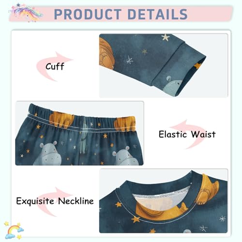 Pajama Sets Long Sleeve Starry Night Hippo Pattern Soft Comfy Sleepwear 2 Piece PJS 3-8T4