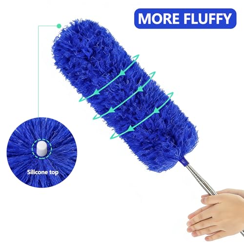 Image of SetSail Extra-Long Dusters with Extension Pole 100-inch for Cleaning Bendable Microfiber Head Washable Ceiling Fan Cleaner Duster for Corner, High Ceilings, Furniture, Blue