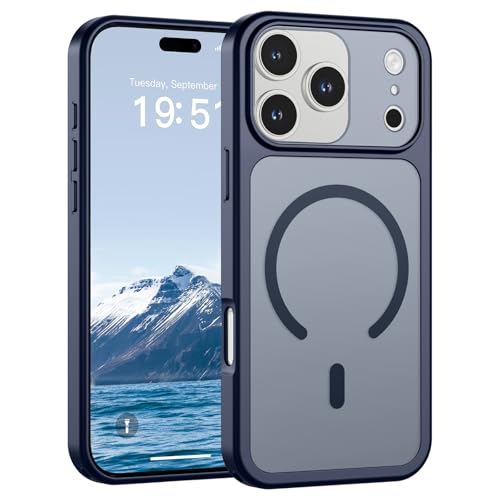 Image of SUPFINE Magnetic for iPhone 17 Pro Max Case Navy Blue | (Compatible with MagSafe)(Military Grade Drop Protection)(Camera Protection)Translucent Matte Phone Cover