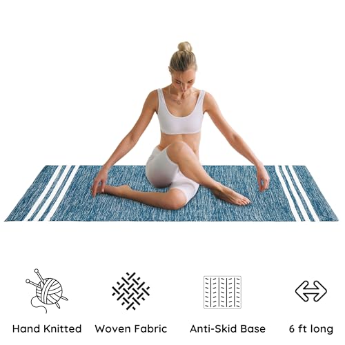 Image of Pure cotton anti-skid, machine wash yoga mat. 73inches x 24inches, 5mm thickness (5mm (Blue))