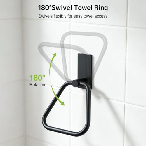 Image of SetSail Adhesive Towel Holder for Bathroom Wall, Matte Black Towel Ring