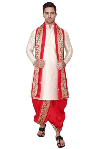 Image of Rameshwaram Fabrics Men's Sherwani Style Dhoti Kurta Set with Angavastram | Traditional Indian Groom Dress | Ethnic Kurta Set for Wedding, Engagement, Festival