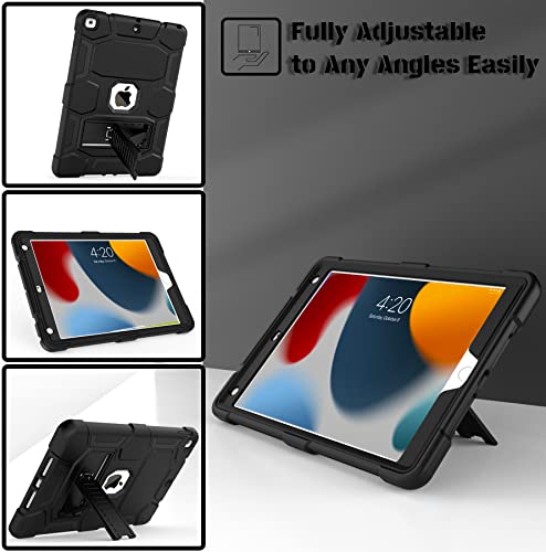 CCMAO iPad 9th Generation Case, iPad 8th/7th Generation Case, iPad 10.2 2021/2020/2019 Case with Kickstand, Heavy Duty Shockproof Hard Hybrid Three Layer Protective Cover, Black