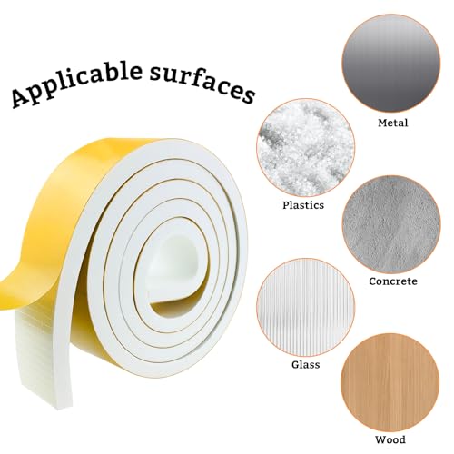 Dichtungsband Selbstklebend, Schaumstoff Dichtungsband Weiß25mmx20mm, Moosgummi selbstklebend für Tür Fenster, Wetterfest, Anti-Kollision, Schalldämmung (2mx2Rollen)