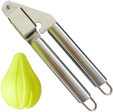 Garlic Press and Peeler Best Set. Stainless Steel Kitchen Minced Garlic Cloves Crusher + Silicone Peeler / Fruit Squeezer Utensils Cooking Tools