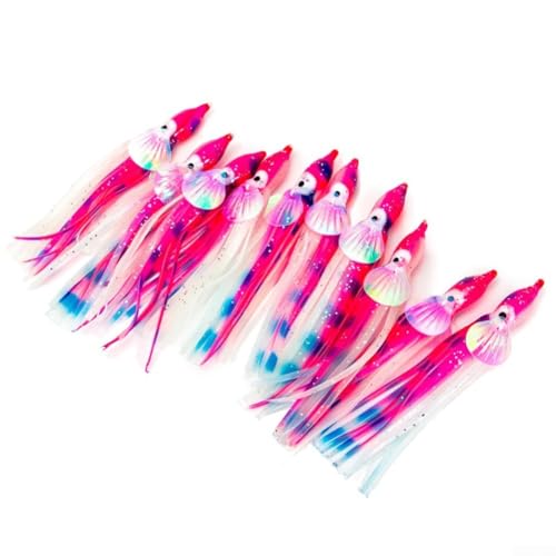 Señuelos de pesca de PVC suave con faldas de pulpo y calamar diseñados para atraer peces en entornos de agua salada (10 cm, rosa)