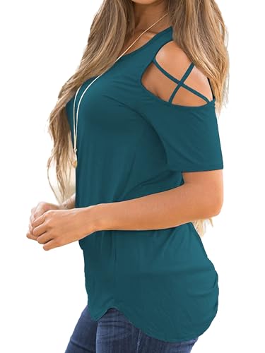 Image of Jar of Love Women's Summer Tops Short Sleeve Cold Shoulder Tops T-Shirts for Women Spring Summer Tops Loose Fit Tunic 2026