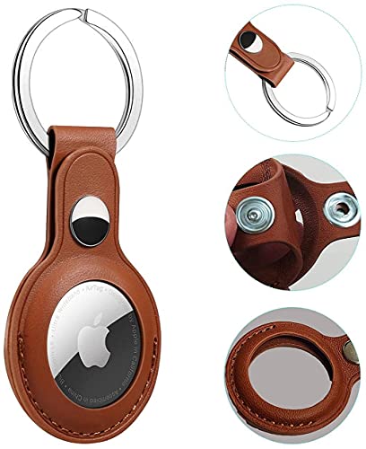 Image of M.G.R.J PU Leather Protective Key Ring Case Cover Compatible for Apple AirTag (Yellow)