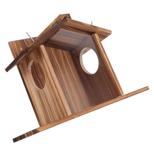 Abaodam Outdoor Wooden Squirrel Feeder Durable Feeding House for Garden Easy to Fill Storage for Nuts and Seeds Weather- Design for All Seasons