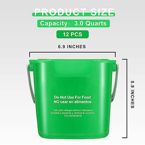 Image of Lallisa 12 Pcs 3 Quart Cleaning Bucket Small Sanitizing Square Bucket Detergent Pail for Home Office Commercial Restaurant Kitchen Bathroom School (Green)