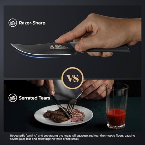 CuoCreate Steak Knives Set of 8, 4.7 Inch Dishwasher Safe Non Serrated Dinner Knives, Razor Sharp for Precise Cutting, Non-Stick Blade & Non Rust, Easy to Maintain Ideal for Home Restaurant Party - Thumbnail 3