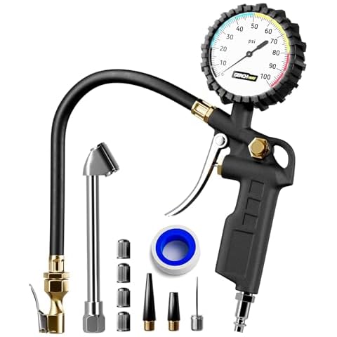 Tire Inflator with Pressure Gauge – Large Glow Dial, Swivel Air Chuck with Gauge and Air Compressor Accessories – 100 PSI Cover
