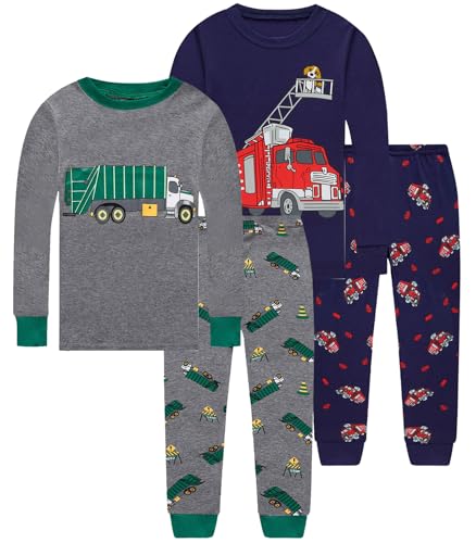 Image of Little bety Cotton 4 Piece Pajamas Boys Long Sleeve Sets Toddler Boys Pjs Kids Sleepwear Sets