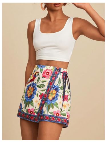 Image of SweatyRocks Women's Boho Mini Skirts Floral Shorts Tie Side Wrap Skorts
