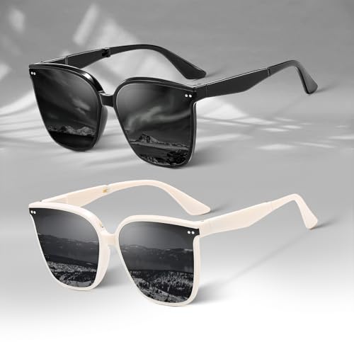 Folding Sunglasses for Women, Retro Style Womens Sun Glasses for Party Shopping Driving 2Packs